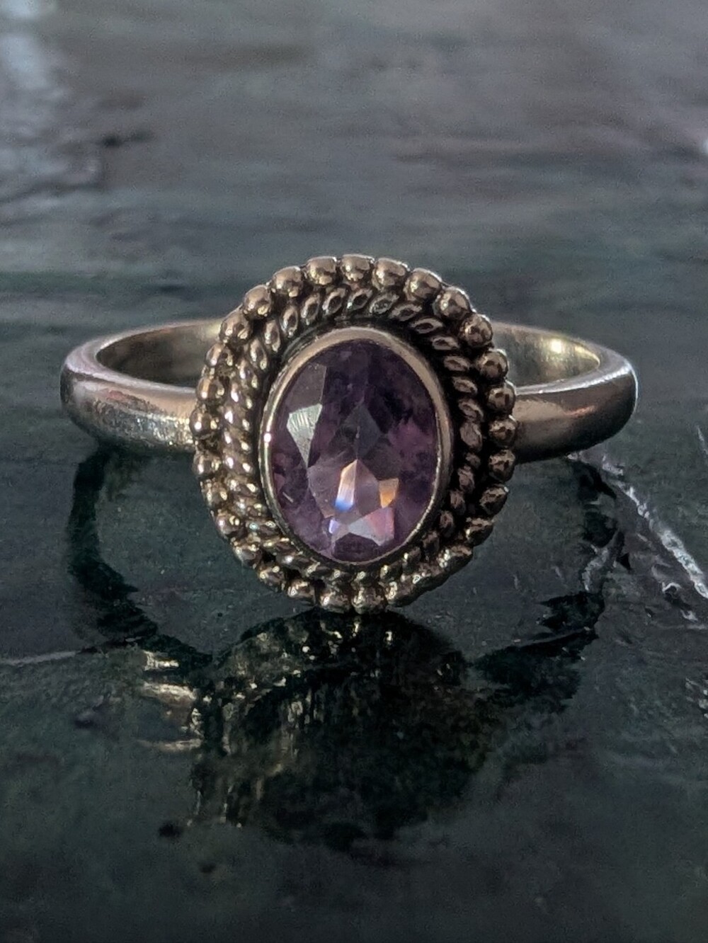 Sterling Silver Oval Genuine Amethyst Ring Size 9.5